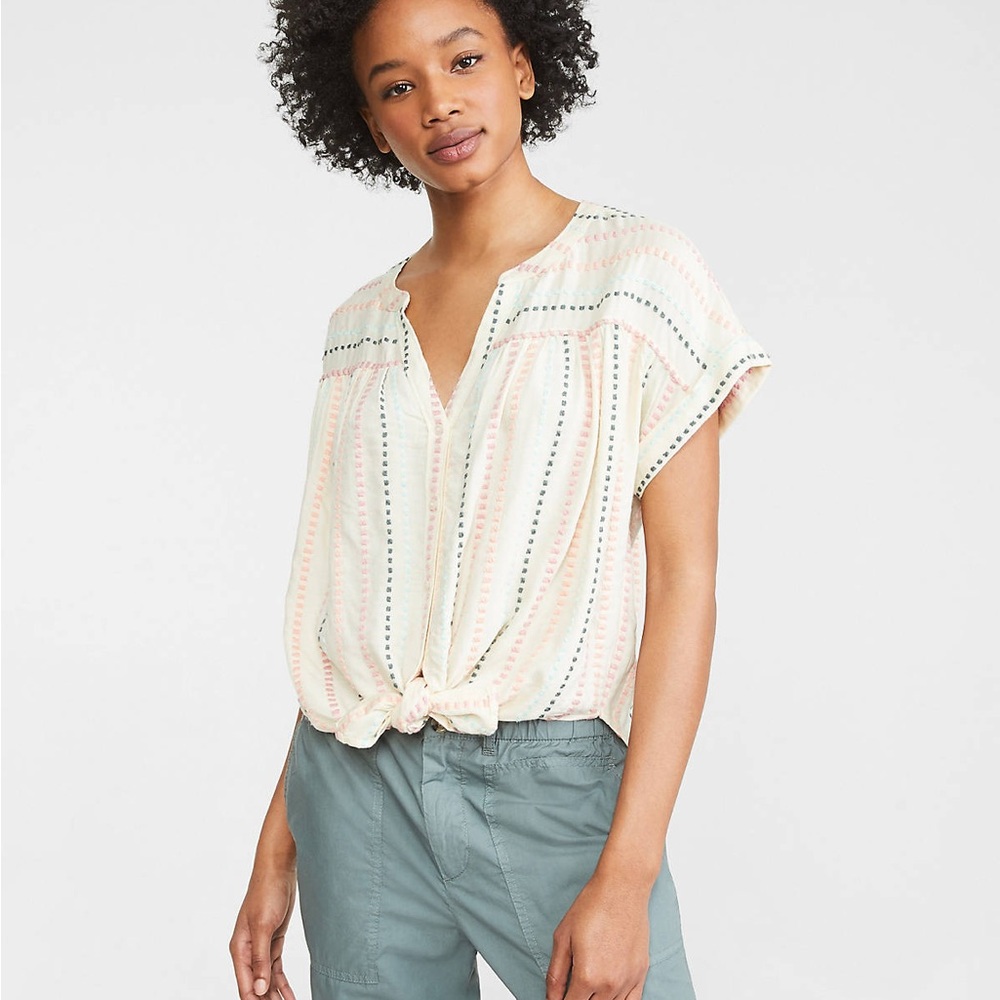 Lou & grey Squarestitch Tie Front Shirt nwot‎